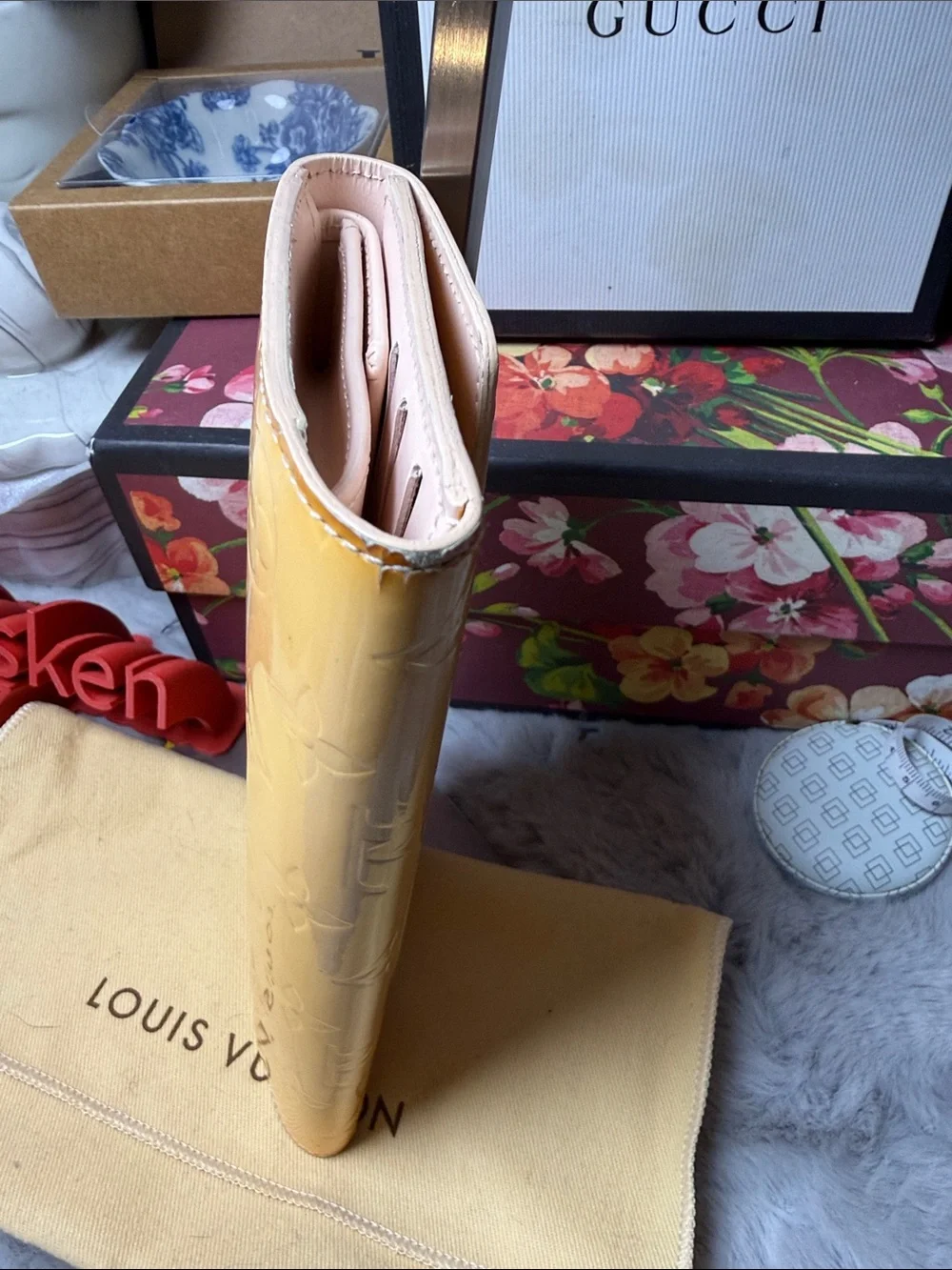 Louis Vuitton Patent Vernis Light Yellow Long Flap Wallet